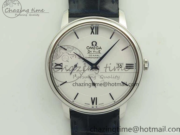 0207 Fashionable De Ville Prestige Real Power Reserve SS TW 1:1 Best Edition White Dial Blue Markers On Leather Strap A 8094